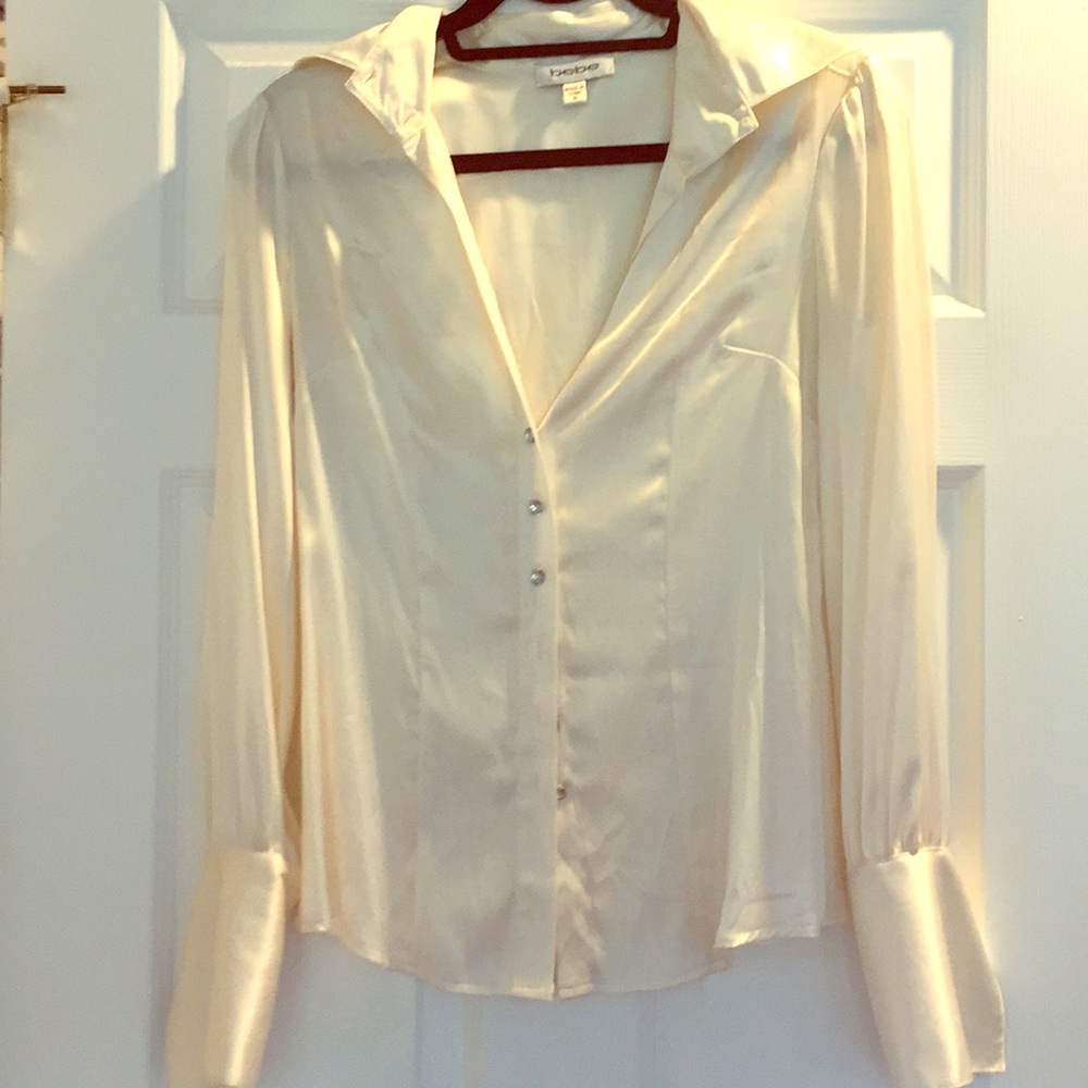 Bebe white satin button down